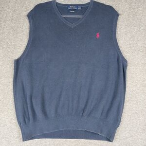 POLO RALPH LAUREN MENS NAVY BLUE 100% PIMA COTTON VNECK SWEATER VEST SIZE XXL